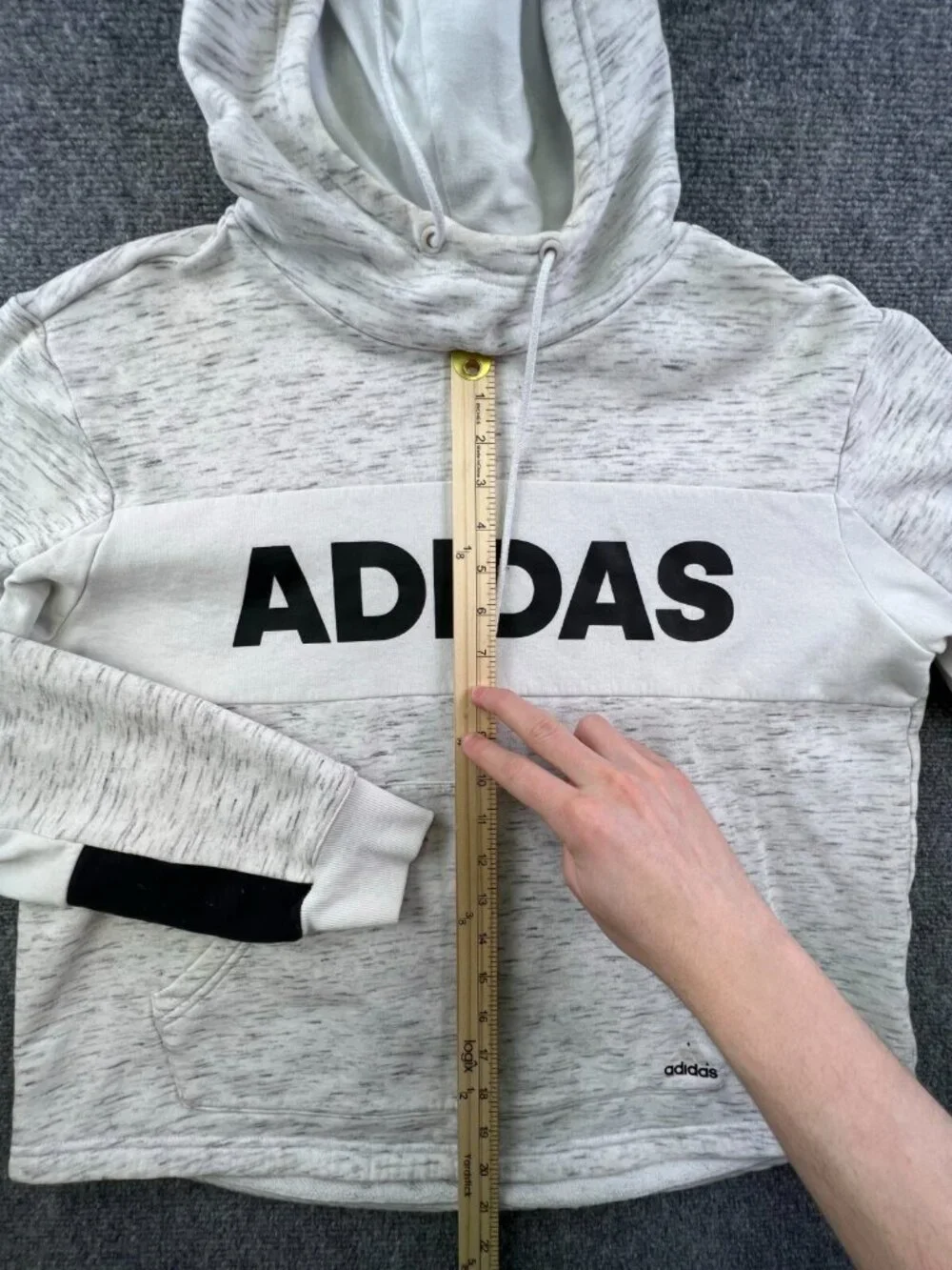 Adidas Pullover Hoodie Size Large White Heather Drawstring Long Sleeve Unisex